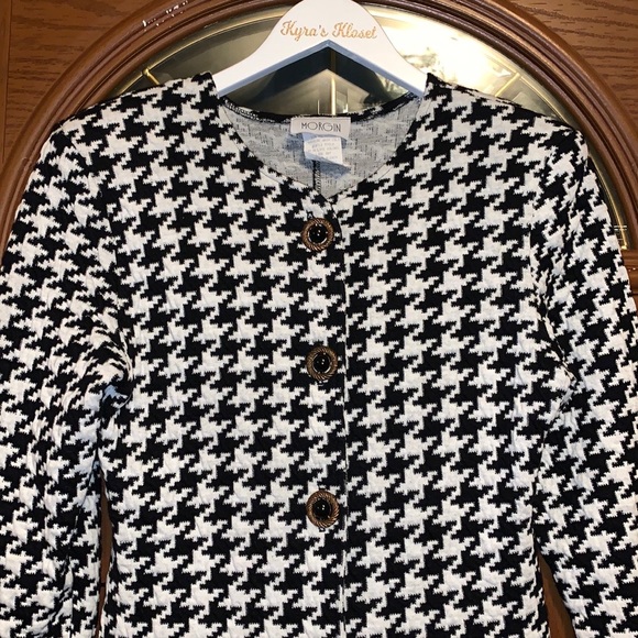 Vintage Morgin Black & White Houndstooth Print Button Front Blazer Dress Coat - Picture 3 of 16